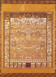 来自甘肃省敦煌的地狱法官Kshitigarbha（画上丝绸） 作者 中文学校