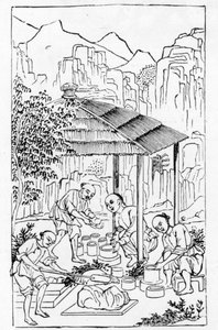从中国制造的一系列插图中制作粗泥箱，以便在炉中保持瓷器（全系列见384116和384117） 作者 中文学校