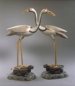 干隆时期（1736-95）（景泰蓝珐琅）一对起重机香炉 作者 中文学校