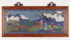 面板描绘中国风景，明代（景泰蓝珐琅） 作者 Chinese School