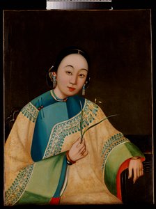 十九世纪中叶，手持绣花长袍，坐在绣花袍上的宫廷女士肖像 作者 中文学校