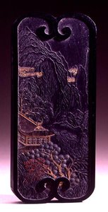 1674年至1912年，安徽惠州，1774年（雕刻和镀金墨水）胡启文家庭作坊的反面，标记和印章的长方形墨饼