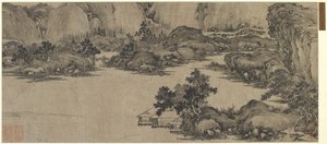 学者们在河上撤退，可能是清朝（纸上墨水）