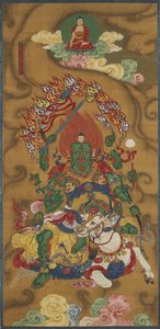 佛教卫士Mahabala，来自佛教土地和水仪式套装（墨水，颜色和丝绸上的金） 作者 中文学校