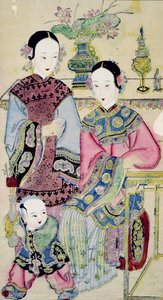 两个带小孩的女人，杨柳青（彩色木版画） 作者 中文学校