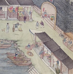 在中国市场的视图（wc和墨水在纸上） 作者 中文学校