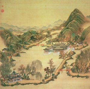 颐和园，北京（丝绸上的颜色）的视图 作者 中文学校