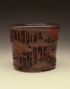 竹林七贤在竹林，康熙时期（1662-1722），清代（雕刻竹子）的文学追求大笔画