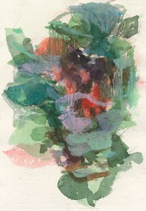 抽象构图，有机形态/植物系列，2021 年，水彩画纸上的水彩、墨水、木炭和水粉画 作者 曹庆芬