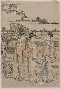 1780年代中期，三名妇女在农村漫步。 作者 Chobunsai eisi