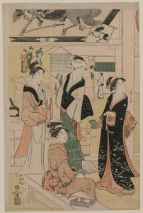 1790年代初，妇女在庙宇区参观茶摊。 作者 Chobunsai eisi