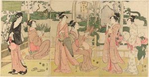 妇女观赏用烟袋制作的龙和虎 作者 Chobunsai eisi