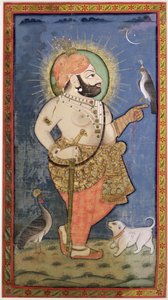 Mewar的Maharana Bhim Singh与鹰，Udaipur（Mewar）拉贾斯坦邦，1805年（布上金色的水粉）