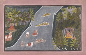 拉达（Radha）跨河采访印度贤者（ca. 1820年。