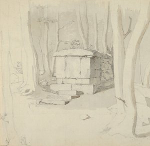 森林中的石墓，背面是：一朵花的研究，1830年。 作者 克里斯汀·科布（ChristenKøbke）
