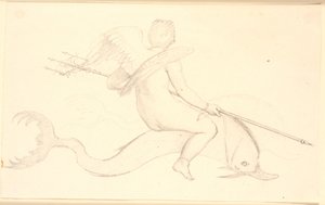 丘比特骑着一只海豚。庞贝式图案 作者 克里斯汀·科布（ChristenKøbke）