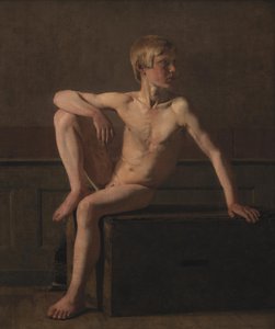 裸体人物。坐着的男孩 作者 克里斯汀·科布（ChristenKøbke）