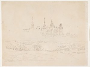 为Glyptotek的 "秋天的风景 "进行研究。弗雷德里克斯堡城堡在中间位置" 作者 克里斯汀·科布（ChristenKøbke）