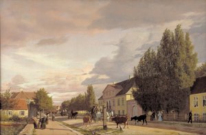 一条街道的看法在Østerbro的在哥本哈根之外。 1836年的晨光