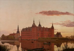 从耶格巴肯（Jægerbakken）眺望弗雷德里克斯堡宫（Frederiksborg Palace），黄昏