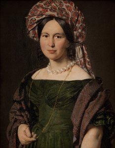 凯瑟琳·詹森（Cathrine Jensen），内尔·洛伦岑（NéeLorenzen），穿着头巾的艺术家妻子，1842-1843年 作者 克里斯蒂安·阿尔布雷希特·詹森