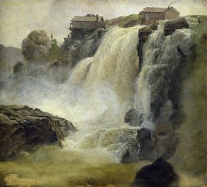 1827年在挪威的Haugfoss（纸上油纸）