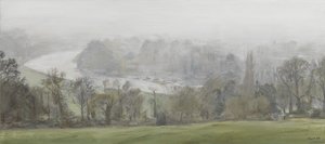 薄雾中（银色）--来自里士满山的泰晤士河，薄雾，2015 年（布面油画） 作者 克里斯蒂安·福尔