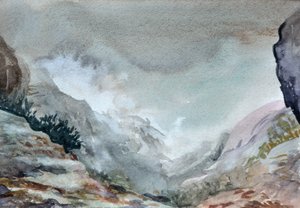 雾中山谷》，2015 年（纸上水彩） 作者 克里斯蒂安·福尔