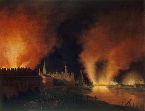 莫斯科大火1812年9月15日，法国人在1812-1817年在莫斯科举行。 作者 Christian Johann Oldendorp