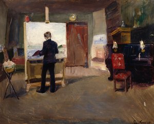 画家尼尔斯·汉斯汀在工作室 作者 Christian Krohg