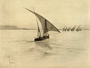 尼罗河上的Feluccas，埃及开罗，1898年。  