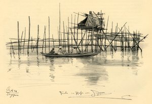 新加坡港的高跷屋和渔民，1898年。   作者 克里斯蒂安·威廉·艾尔斯