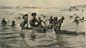 尼罗河上的人在第一座白塔下，埃及，1898年。  