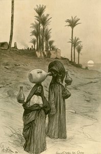 1898年，埃及开罗，尼罗河畔背水壶的妇女。  