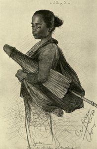 拿着阳伞的年轻女子，马加良，爪哇，1898年。   作者 克里斯蒂安·威廉·艾尔斯