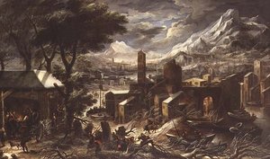 阿尔卑斯山的冬季景观 作者 Christian de (circle of) Koninck