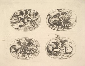 带着海怪的普提，来自《新格罗特斯肯布赫》的图版，1610年。