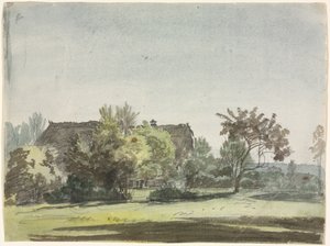 树木后面的农舍，约1790年。