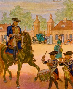 Wache Am Brandenburger Tor / 勃兰登堡门前的卫兵（彩色石版画）