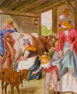 Besuch Im Kuhstall / 参观牛棚（彩色石版画）