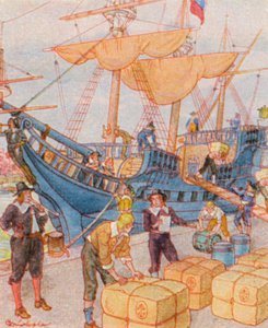 Hafen Mit Tabakballen / 带烟草包的港口（彩色石版印刷）
