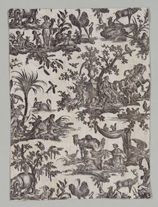 铜版印刷的棉布碎片与《世界四党》的设计，1788年。