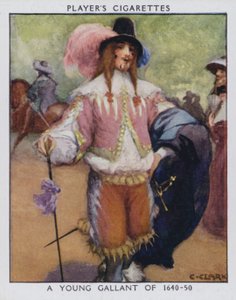 1640-50年的年轻英勇者（彩色平版印刷）。 作者 克里斯托弗（之后）克拉克
