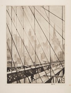 透视布鲁克林大桥》，出版。1921. 作者 克里斯托弗·理查德·怀恩·内文森