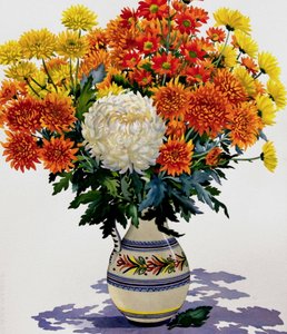 图案水罐中的菊花，2005年（纸上写着）
