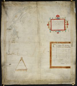 肯特郡默斯顿和锡廷伯恩的贝福德和古德曼斯顿庄园地图：1590 年（牛皮纸上的墨水和彩色水墨）。肯特：1590 年（牛皮纸上的墨水和彩色水洗图）