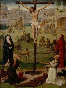 圣杰罗姆和圣多米尼克被钉十字架和激情中的场景 作者 Geertgen圈tot Sint Jans