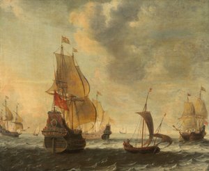 荷兰船队在热闹的微风中航行 作者 Jacob Adriaensz Bellevois 的圈子