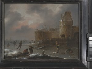 有溜冰者的冬季风景，约 1660 年（木板油画） 作者 克拉斯 (1630 76) 莫勒纳尔