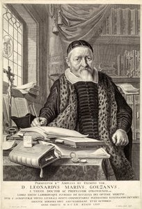 D.Leonardus Marius Goezanus, pub.1654年的雕刻。 作者 克莱斯·科尼利斯松·莫亚特（Claes Corneliszoon Moeyaert）